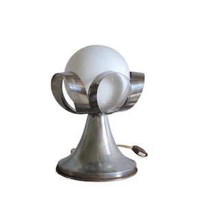Vintage space age 1970s Floral chrome Lamp table desk • white and tangerine opaline globes