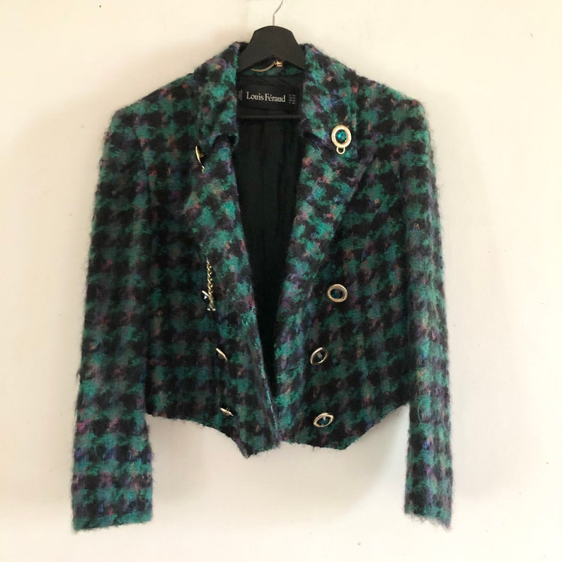 LOUIS FERAUD vintage mohair tartan blazer French designer Luxe image 3