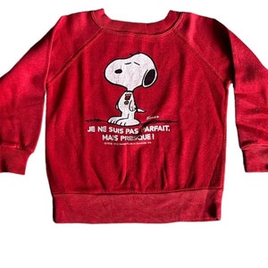 Snoopy Rare vintage 70s  French red raglan Kids children Print Sweatshirt