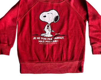 Snoopy Rare vintage 70s  French red raglan Kids children Print Sweatshirt