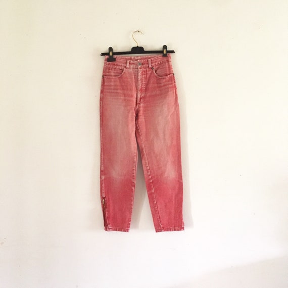 red denim jeans