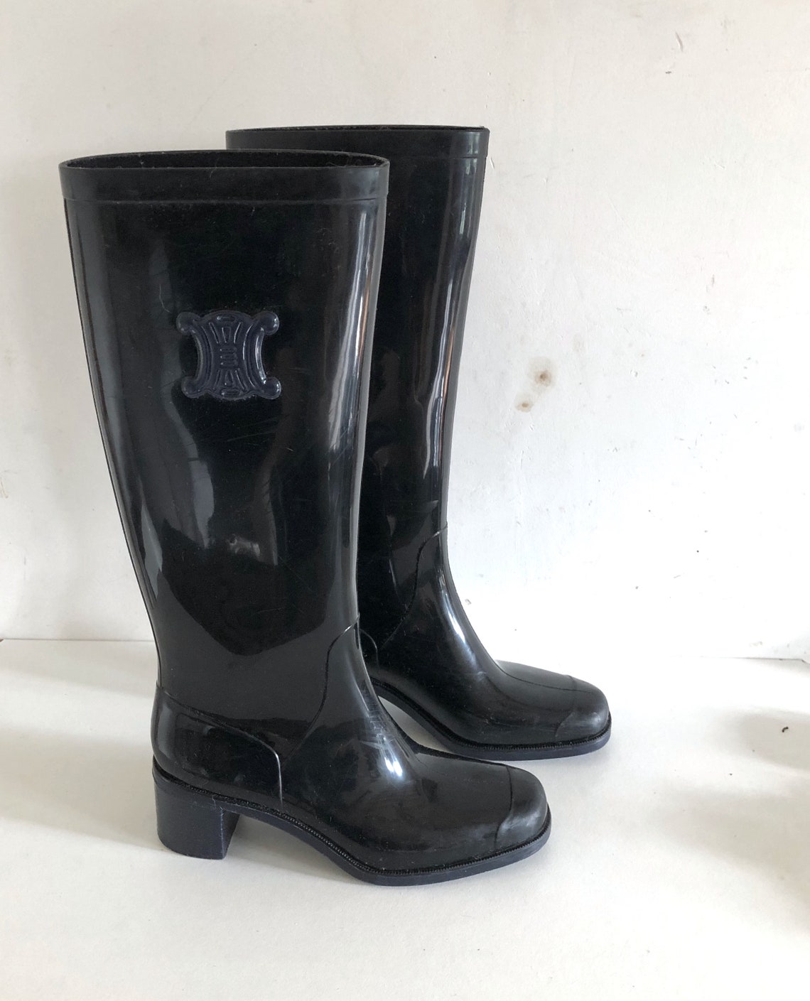 CELINE Black Wellies Vintage Rain Boots Rubber Boots | Etsy