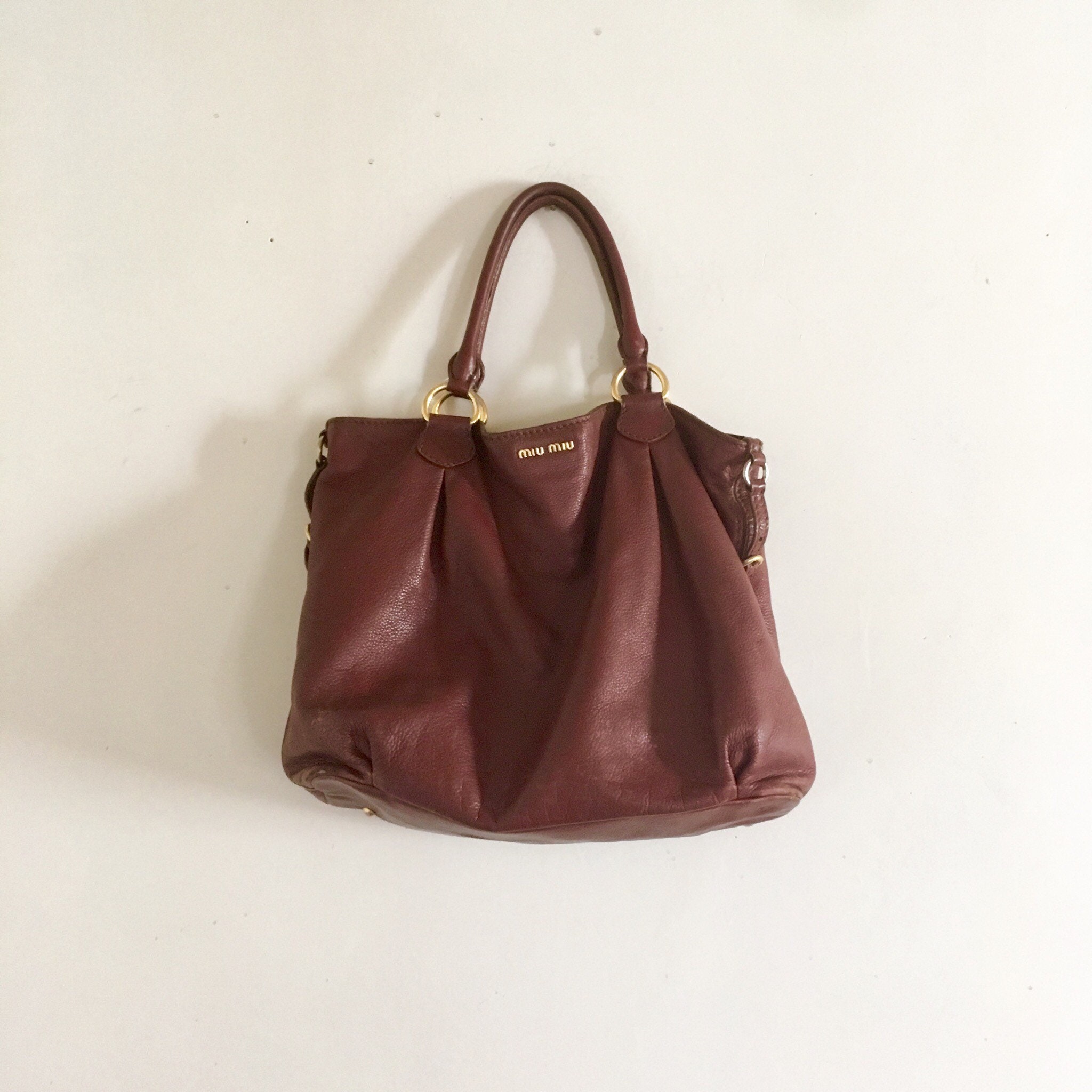 Miu Miu Brown Vitello Lux Leather Front Pocket Hobo Miu Miu