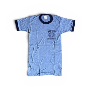 HARVARD University  60s70s Mayo Spruce vintage heather blue very rare thin t-shirt • made in usa • youth Large • Xs