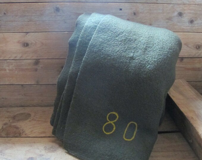 Vintage French Army Green Wool Blanket Military Blanket Mid Century Etsy