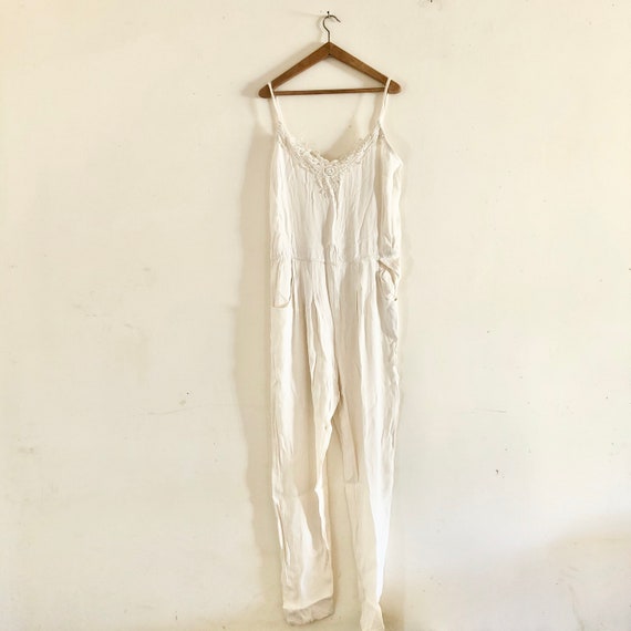 Vintage crepe summer off white one piece jumpsuit