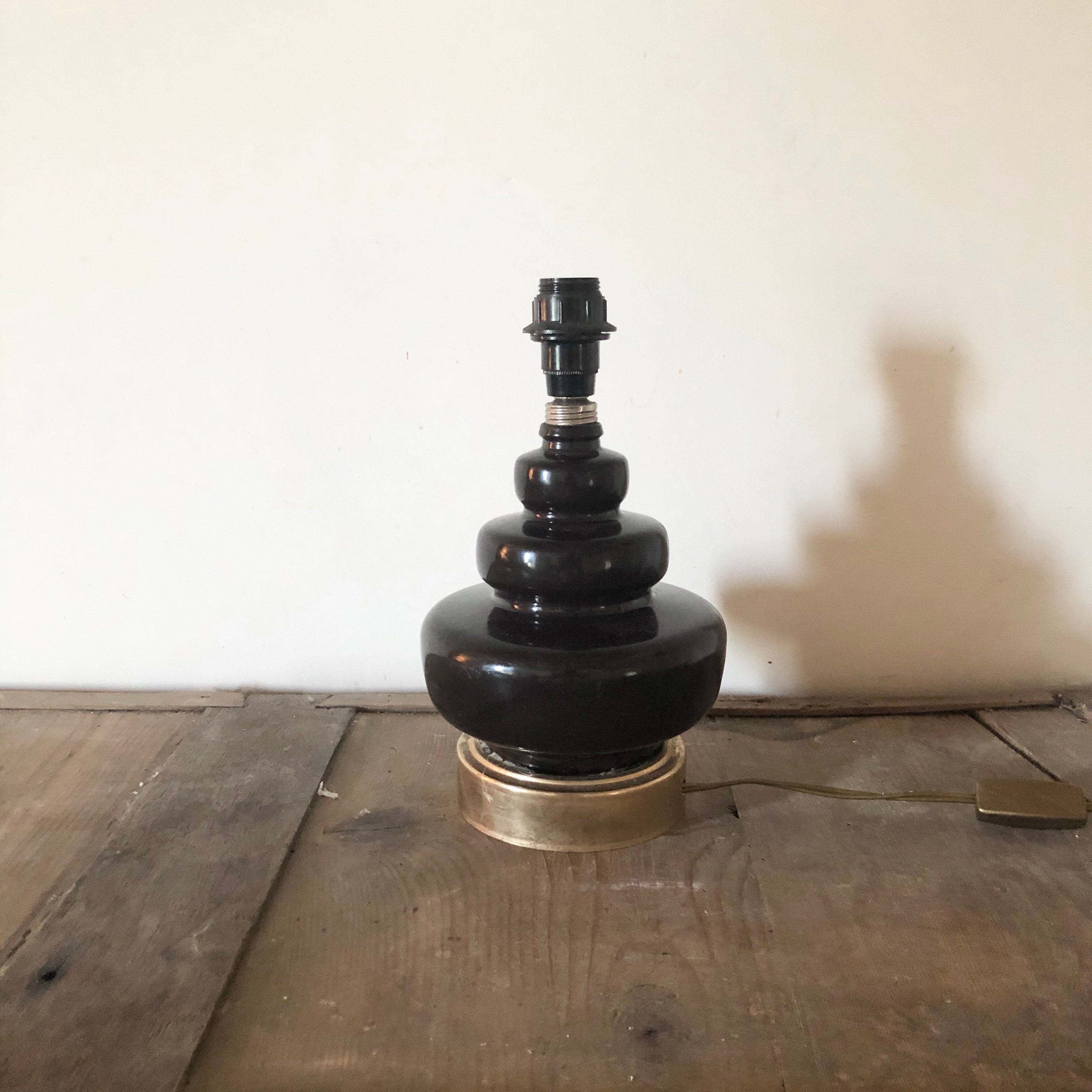 Vintage Milieu Siècle Brun Verre et Lampe de Table en Laiton