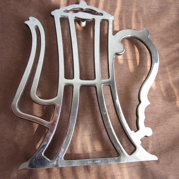 Teapot trivet, EP Zinc, kettle design, footed base, 8 inches long, made in Italy