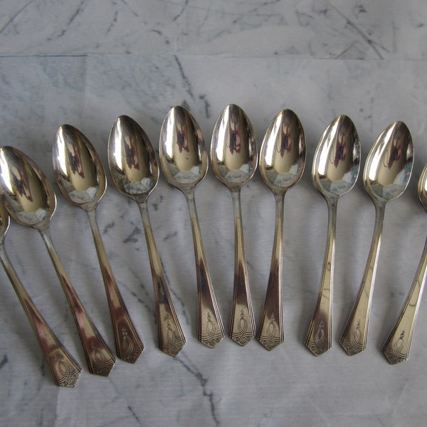 Oxford silver plate, set of 10 teaspoons, Aurora pattern, 1940s,  5 inches long, vintage spoons