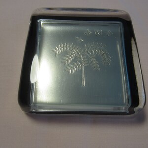 FermaCarta, England, paperweight, 2.5 inches square, glass, pewter with a polished finish, hallmarks as explained in the description