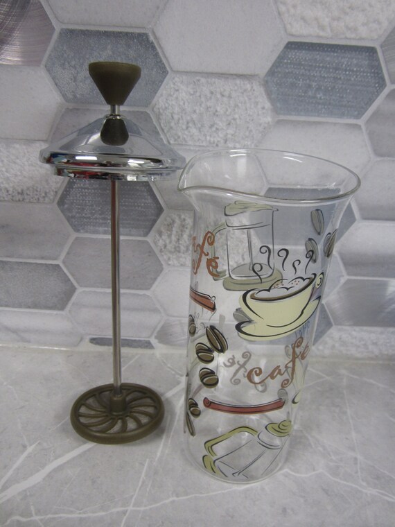 Milk Frother Manual Frother Vintage Glass Decorated Glass 