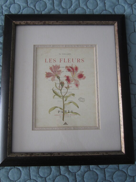 プリント　「Les Fleurs」フランスヴィンテージ　ガラス　額装 プリント 「Les Fleurs」フランスヴィンテージ ガラス 額装