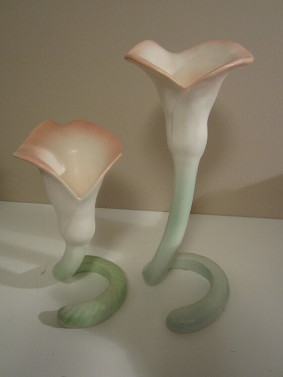 Fitz Floyd Calla Lily Vases 8 And 5 5 Inches Tall Green Etsy