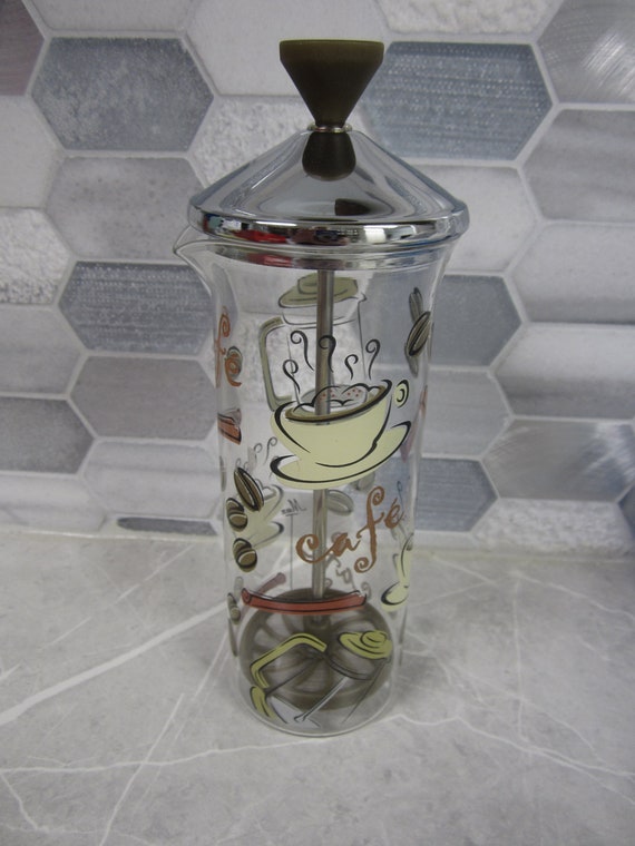 Espumador de leche, espumador manual, vidrio vintage, vidrio decorado, tapa  de metal, émbolo de plástico, 8,5 pulgadas de alto -  México