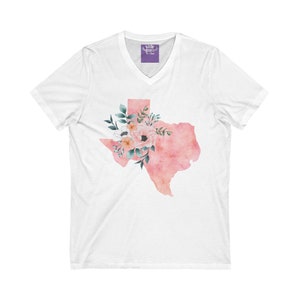 Texas State Watercolor Flowers Unisex Short Sleeve V-Neck Tee