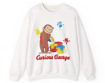 Curious George met rommelige verf Vintage cartoon met logo, uniseks Heavy Blend™-sweater met ronde hals
