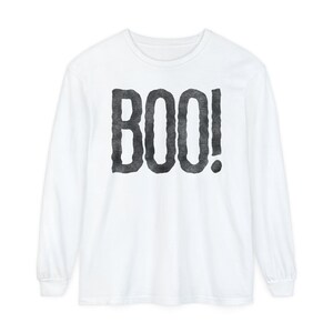 BOO! Spooky Scary Ghost October Fall Halloween Unisex Comfort Colors Long Sleeve Tee