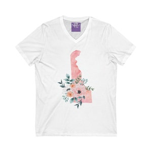 Delaware State Watercolor Flowers Unisex Short Sleeve V-Neck Tee