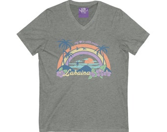 Camiseta unisex de manga corta con cuello en V "Mi corazón está con Maui Hawaiian Wildfires"