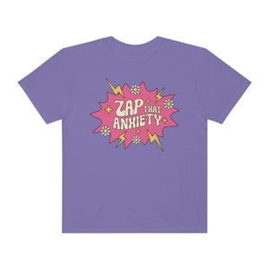 Zap That Anxiety Retro Groovy Lightning Bolts Flowers Stars Mental Health Comfort Colors Unisex Short Sleeve Tee