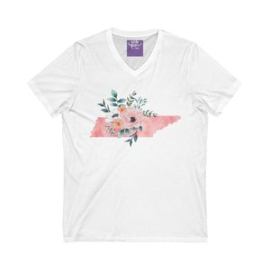 Tennessee State Aquarell Blumen Unisex Kurzarm T-Shirt mit V-Ausschnitt