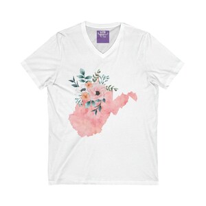 West Virginia State Watercolor Flowers Unisex Short Sleeve V-Neck Tee