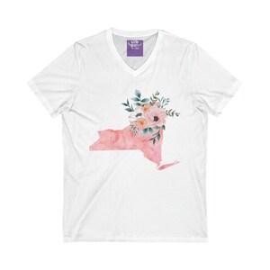 New York State Aquarell Blumen Unisex Kurzarm T-Shirt mit V-Ausschnitt