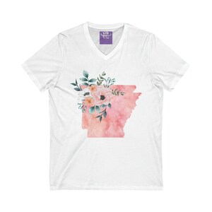 Arkansas State Watercolor Flowers Unisex Short Sleeve V-Neck Tee