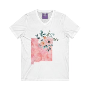 New Mexico State Watercolor Flowers Unisex Short Sleeve V-Neck Tee