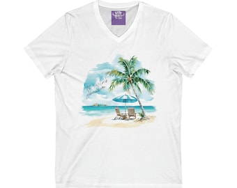 Camiseta unisex de manga corta con cuello en V "Son las 5 en punto en algún lugar de la vida playera"