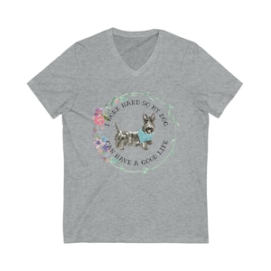 Short Sleeve I Work Hard So My Dog (Scottish Terrier, Scottie) Can Have a Good Life V-Neck Unisex Tee