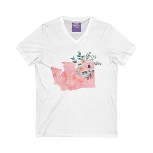 Washington State Watercolor Flowers Unisex Short Sleeve V-Neck Tee