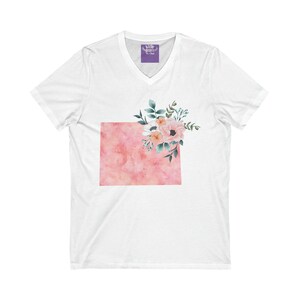 Wyoming State Watercolor Flowers Unisex Short Sleeve V-Neck Tee