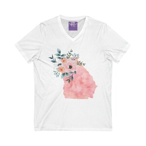 Georgia State Watercolor Flowers Unisex Short Sleeve V-Neck Tee