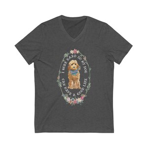 Short Sleeve I Work Hard So My Dog (Cockapoo, Honey Golden) Can Have a Good Life V-Neck Unisex Tee