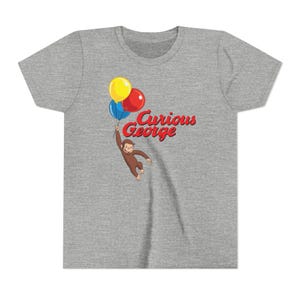 Curious George with Balloons Modern Cartoon with Logo Unisex Youth Bella+Canvas Short Sleeve Tee