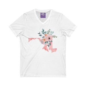 Maryland State Aquarell Blumen Unisex Kurzarm T-Shirt mit V-Ausschnitt