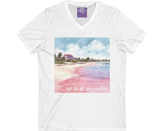 Camiseta unisex de manga corta con cuello en V "De camino a St. Somewhere Beach Life Vacation"