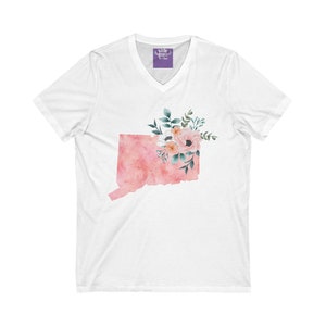 Connecticut State Watercolor Flowers Unisex Short Sleeve V-Neck Tee