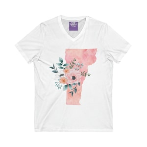 Vermont State Watercolor Flowers Unisex Short Sleeve V-Neck Tee