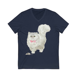 Princess Persian Cat with Tiara and Mouse Short Sleeve V-Neck Unisex Tee