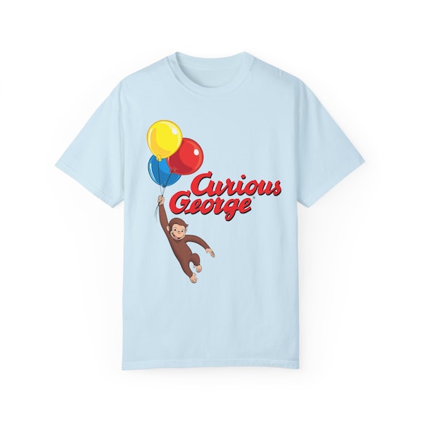 Curious George with Balloons Modern Cartoon with Logo Unisex Comfort Colors Short Sleeve Tee