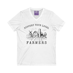 Support Your Local Farmer with Barn and Field Farmer&#39;s Market Short Sleeve Unisex V-Neck Tee