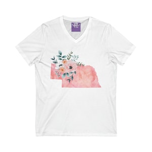 Nebraska State Watercolor Flowers Unisex Short Sleeve V-Neck Tee