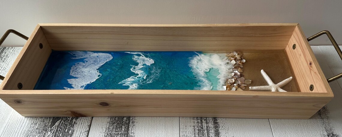 Beach Resin Charcuterie Tray: Shells, Sand & Starfish Wood Decor - Etsy