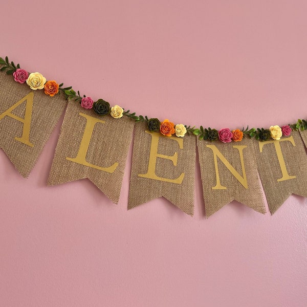 Baby Shower Banner, Floral Baby Shower, Paper Flowers, Burlap, Party Banner, Hello Baby, Personalized baby banner, Summer Baby shower floral