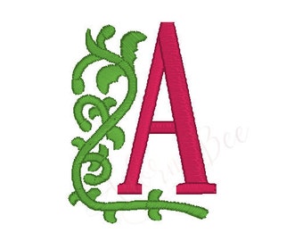 Garden Floral Alphabet Embroidery Font - 2 Inch Single Initial Monogram with Leaves - Winter Christmas - Instant Download