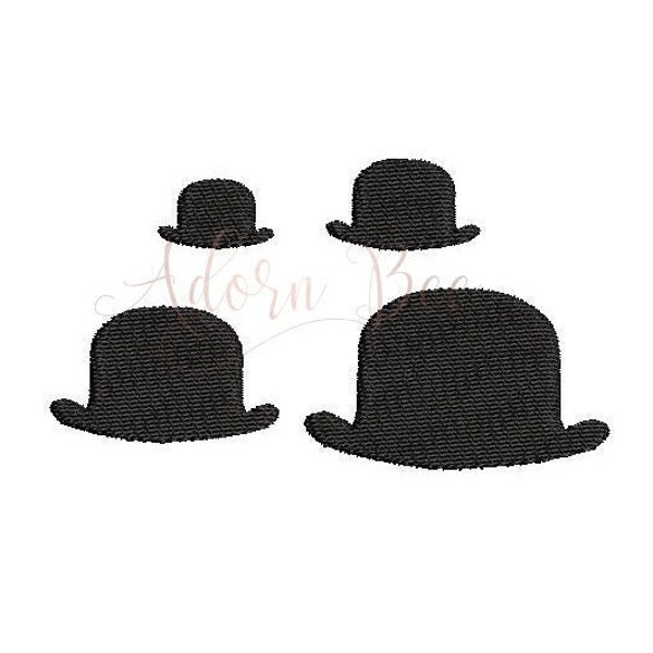 Mini Bowler Hat Embroidery Design - 4 Sizes - Derby Round Top Hat - dst exp hus jef pec pes sew shv vip vp3 xxx - Instant Download