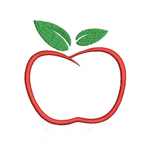 May include: A red outline of an apple with two green leaves on top.