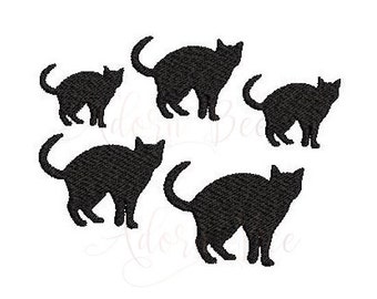 Mini Black Cat Embroidery Design - 5 Sizes - Animal Pet Halloween - dst exp hus jef pec pes sew shv vip vp3 xxx - Instant Download